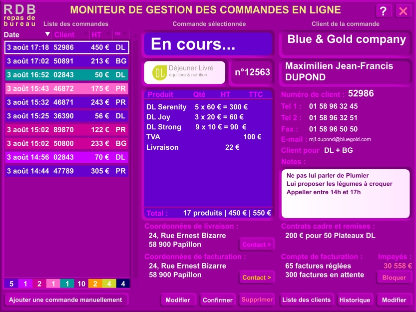 Design d'une interface de gestion de commandes